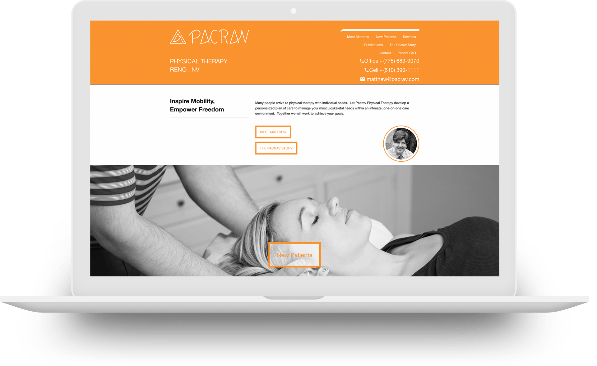 pacrav physiotherapy website on a laptop