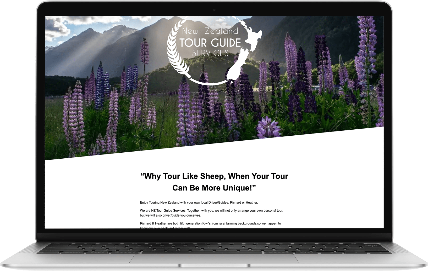 New Zealand tour guide services running on a MacBook Air